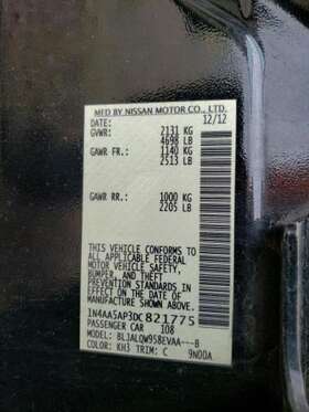 985p0zx78a Nissan Passenger Right Air Bag Roof Fits 11-13 Maxima