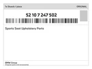 Genuine Bmw Sports Seat Upholstery Parts 52-10-7-247-502 New. Fixed Price $1031.15.